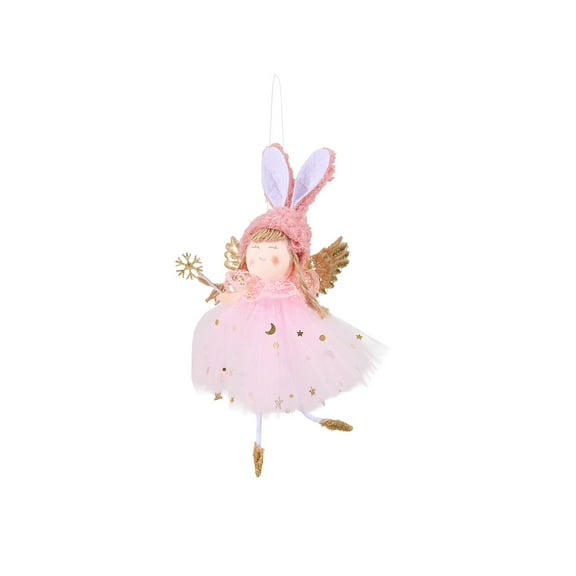 Christmas Angel Decoration Plush Angel Doll Hanging Ornament with Star Print and Gold Wings Soft Fabric Decorative Figurine for Home Holiday Display