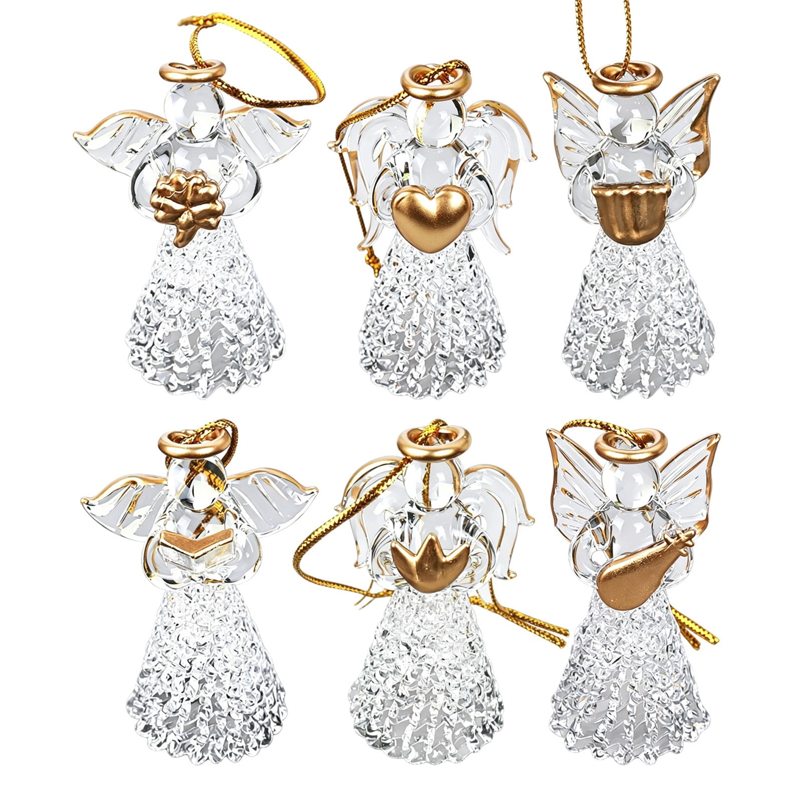 Christmas Angel Glass Ornaments, CL1 6PCS 5.83x3.74x2.95in, Textured ...