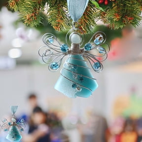 Christmas Angel Ornament Handmade Sea Glass Wire Wrapped Pendant, Turquoise Beaded Holiday Tree Decor for Xmas Party Home Display