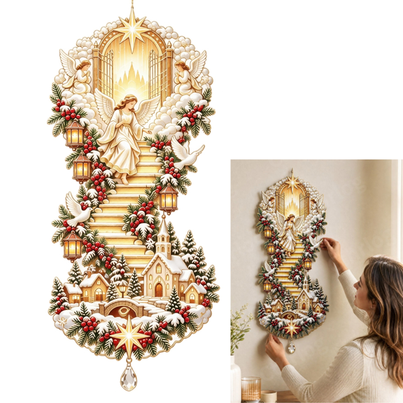 Christmas Angel Stairway To Heaven Hanging Ornament, FaithInspired Christmas Hanging Art, for Apartment Sunroom Guest Suite & Christmas Winter New Year Celebration Ornament