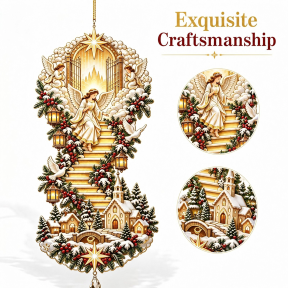 Christmas Angel Stairway To Heaven Hanging Ornament, Sacred Christmas Wall Decor, for Church Nook Condo Dining Hall & Christmas Housewarming Party Display