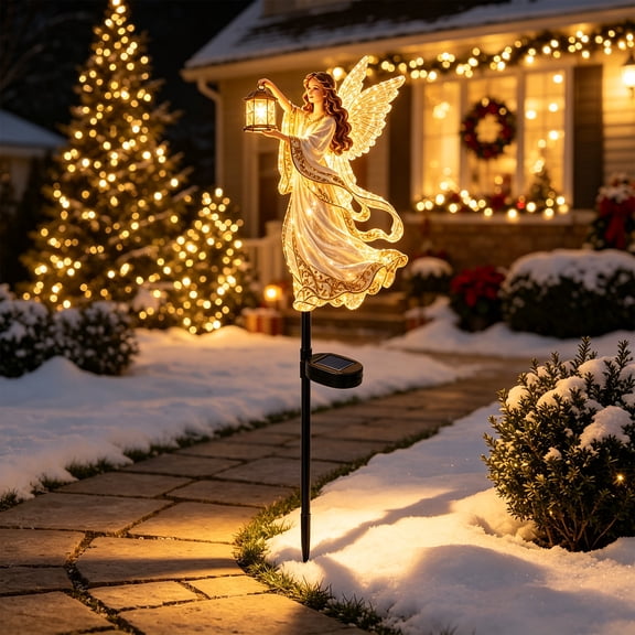 Christmas Angel Stake Light, Solar Powered Warm LED Decor Lamp, Holiday Season Decoration, Outdoor Garden Yard Pathway Landscape Lighting