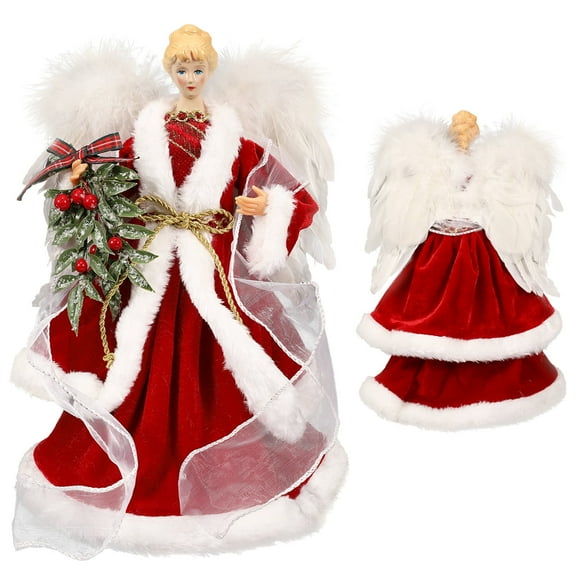Christmas Angel Tree Topper Resin Angel Figurine Ornament with Feather Wings for Christmas Tree Xmas Party Home Holiday Decor