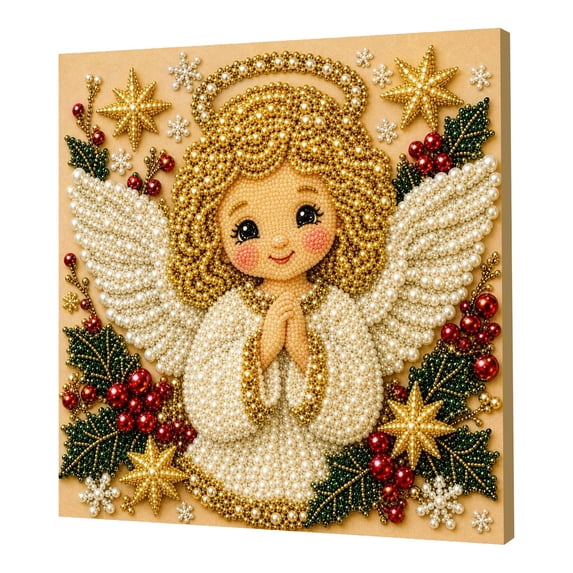 Christmas Angels Diamond Art Kit, Framed 3D Pearl Painting for Adults, 20x20cm Cute Holiday Wall Art with Beads, Complete Craft Set for Home Decor, Relaxation & Gift