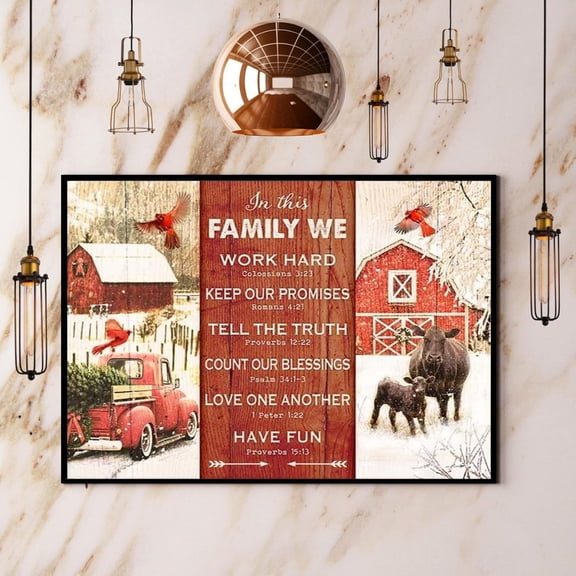 Christmas Angus Cow Cardinal We Keep Our Promises Farmhouse Red Horizontal Paper Poster No Frame 11 x 17 Inch Poster