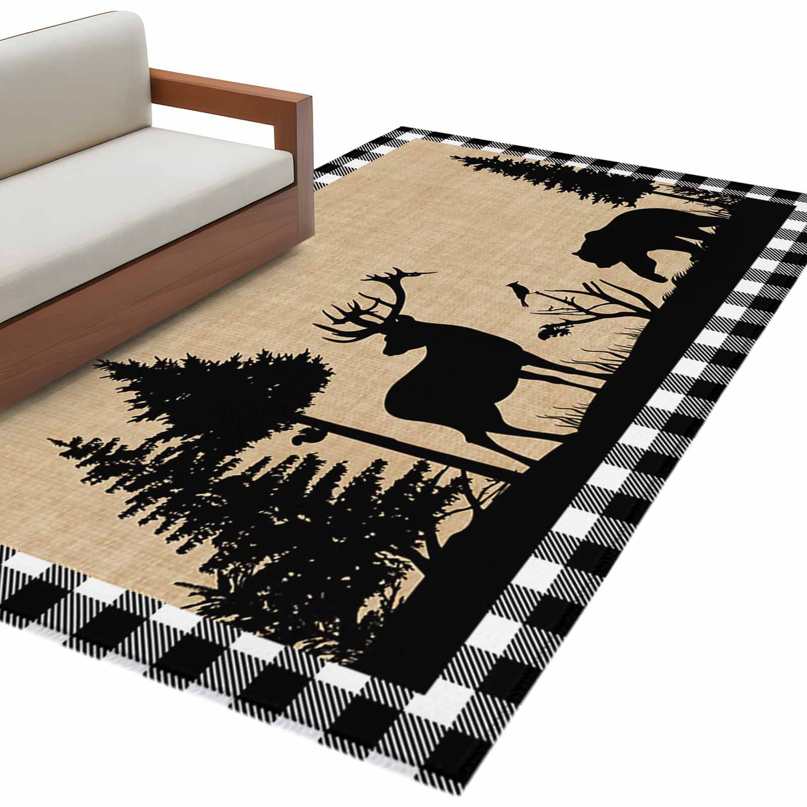 Real Moose Rug Christmas Animal Area Rug 2.7x5ft Moose Elk Xmas Tree Non-Slip Washable ...