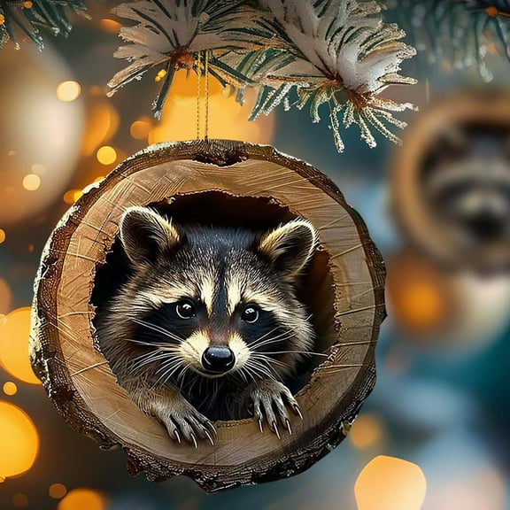 Christmas Animal Ornaments Owls Raccoons Decorative Tree Pendants 2D Flat Acrylic Hanging Seasonal Indoor Outdoor Holiday Decor