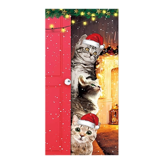 Christmas Animal Series Door Banner, Decorative Festive Door Cover for Party Background, 35.4x78.7 inch