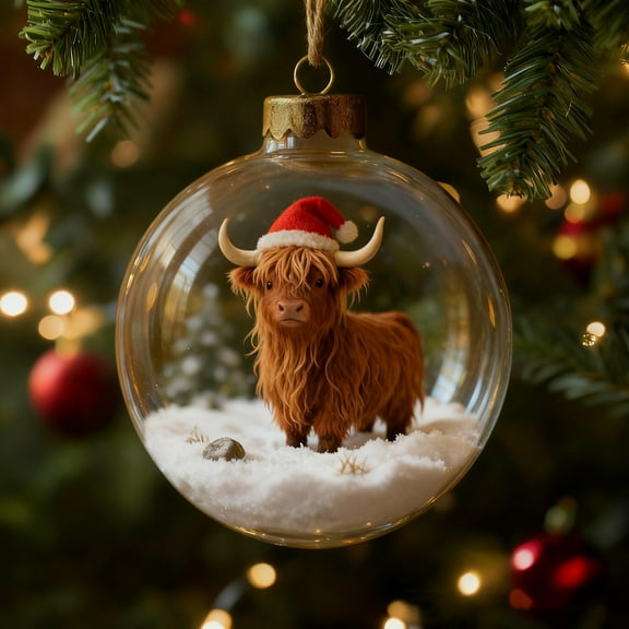 Christmas Animal Snow Globe Ornaments, Glass Ball with Santa Hat Figures for Tree Decor and Holiday Gift(A)