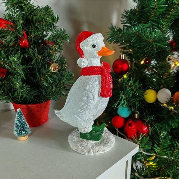 Christmas Animal Statue with Santa Hat and Scarf,Funny Chicken Figurine,Holiday Resin Animal Duck Statue Figures for Home Garden Outdoor Indoor Housewarming Decoration