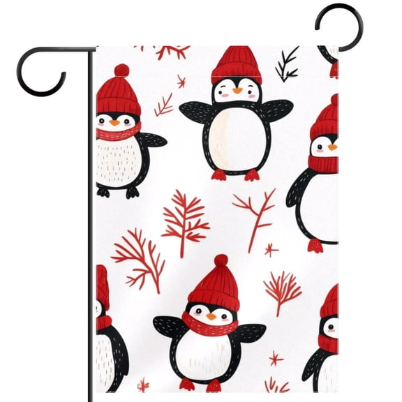 Christmas Animals Cartoon Penguin Pattern Double Sided Garden Flag Decorative Weather Resistant Yard Flag, Large DIY Vertical Flag for Farmhouse Patio Lawn, 28x40 Inch