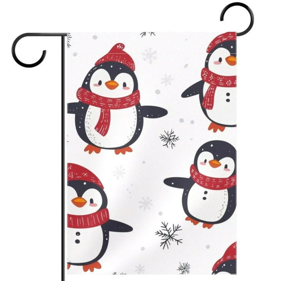 Christmas Animals Cute Penguin Pattern Double Sided Garden Flag Decorative Weather Resistant Yard Flag, Large DIY Vertical Flag for Farmhouse Patio Lawn, 28x40 Inch