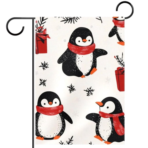 Christmas Animals Cute Penguins Pattern Double Sided Garden Flag Decorative Weather Resistant Yard Flag, Large DIY Vertical Flag for Farmhouse Patio Lawn, 28x40 Inch
