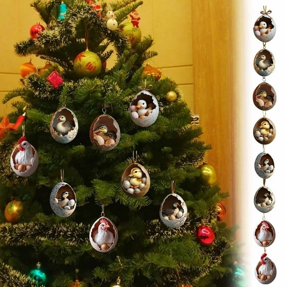 Christmas Animals Ornament, 8cm Egg-Hatching Animals Acrylic Pendant Set, Holiday Tree Decoration, Indoor Seasonal Festive Display