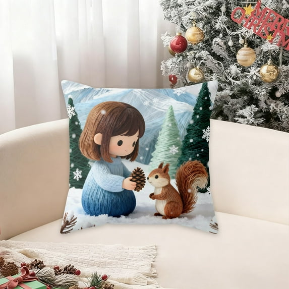 Christmas Animals Pillow Covers 18x18, Gifts for Animals Lovers, Merry Christmas Winter Animals Holiday Decorative Throw Pillow Covers for Couch Sofa Bedroom Living Room Home K
