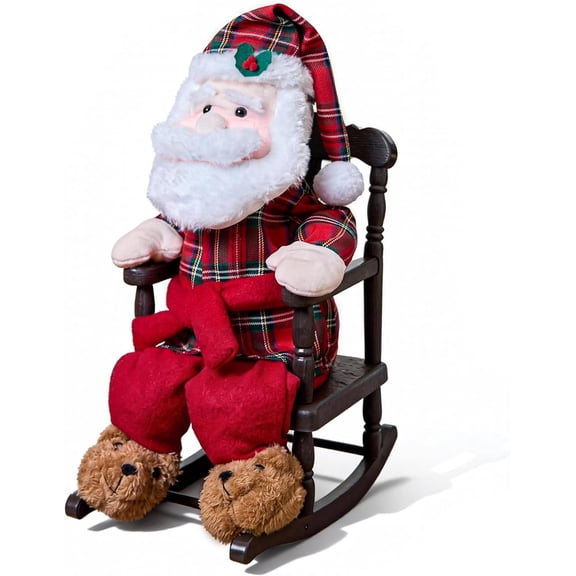 Christmas Animated Decoration Rocking Chair Santa Claus Plush, 18inch Talking Santa Decor, Animatronic Collectible Figurines with Sing, Mouth Move, Illuminated Face, Sitting Xmas Gift for Indoor Home
