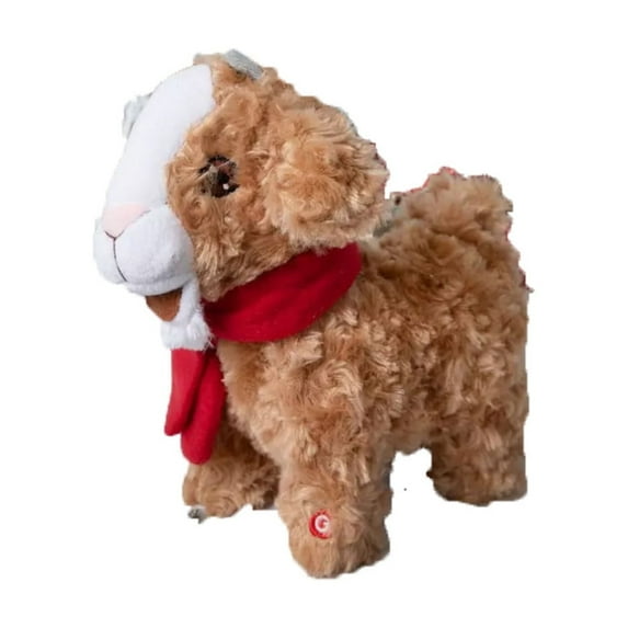 Christmas Animated Plush Goat - 9.8Inch Battery Operated Stuffed Animal with Red Scarf, Festive Holiday Motion Toy