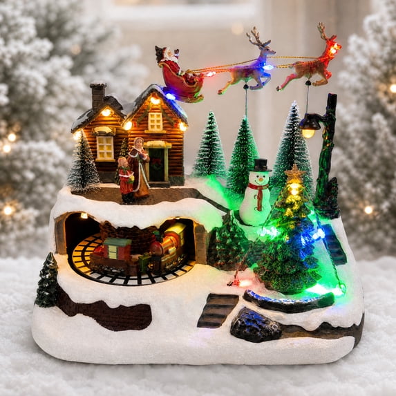 Santa Train Animation Christmas Animated Village Decorations, Christmas Houses Set with Santa ...