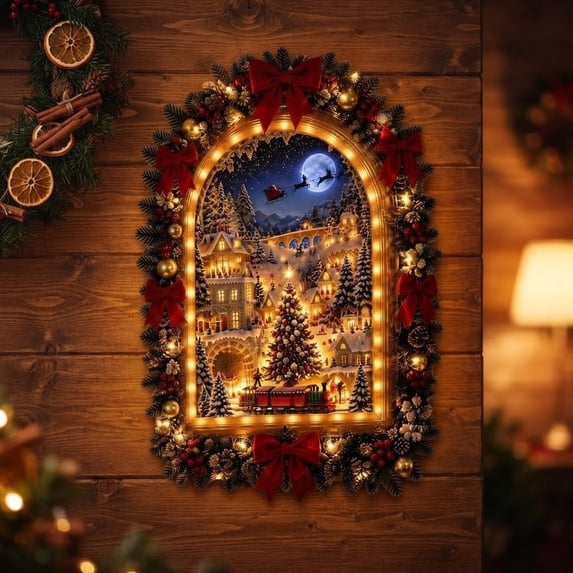 Christmas Animated Village Wall Decoration, Lighted Holiday Scene with ...