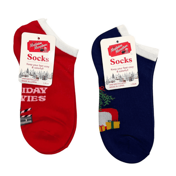 Christmas Ankle Socks, Festive Holiday Design with Presents, Fun Phrases, Soft, Cozy Fabric, Perfect for Lounging, Gifting, Stocking Stuffers, Spreading Holiday Cheer, Blue