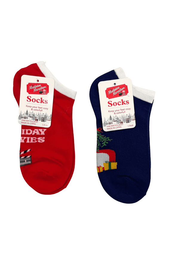 Christmas Ankle Socks, Festive Holiday Design with Presents, Fun Phrases, Soft, Cozy Fabric, Perfect for Lounging, Gifting, Stocking Stuffers, Spreading Holiday Cheer, Blue
