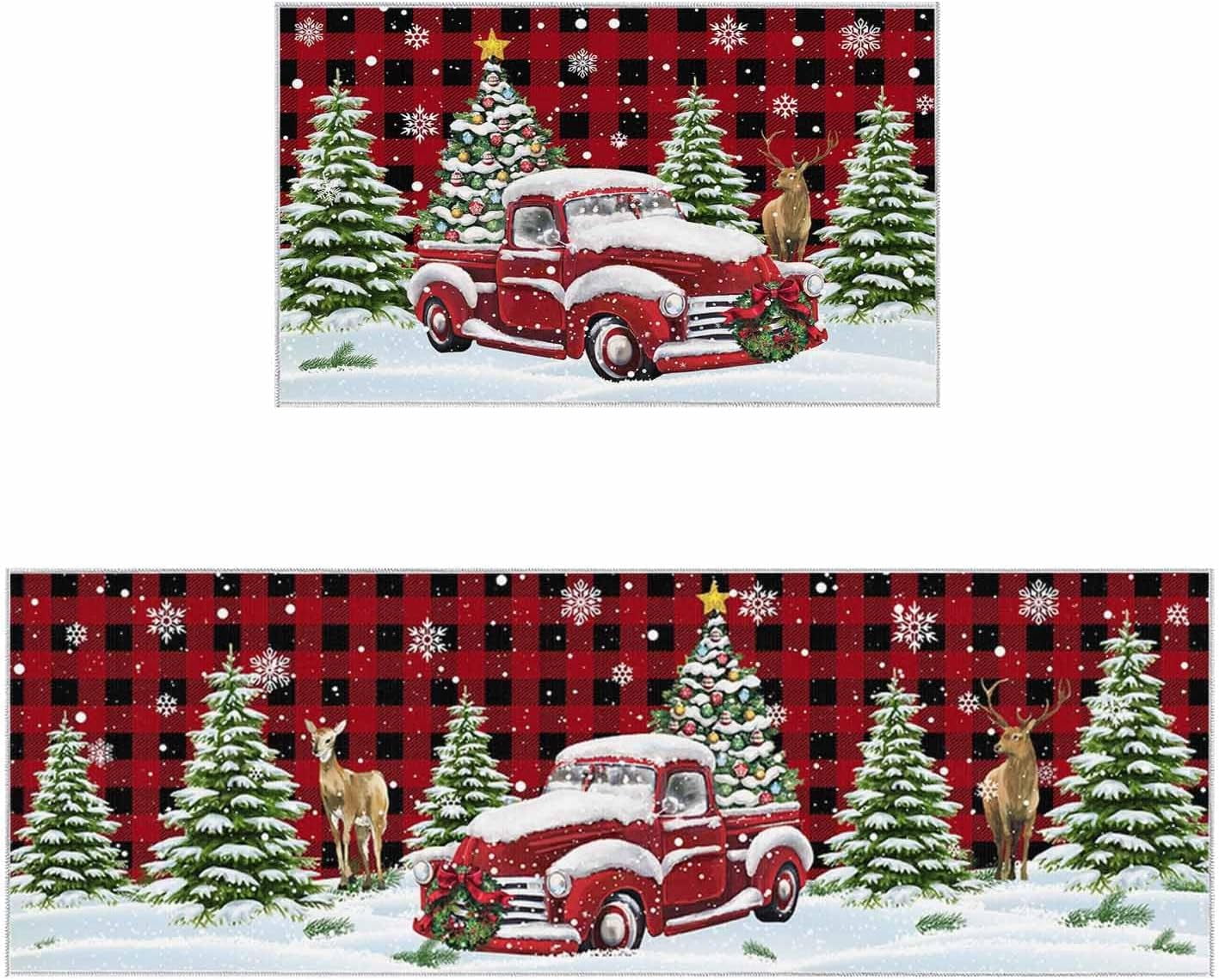 Bsmathom Christmas Anti Fatigue Kitchen Rugs And Mats Set