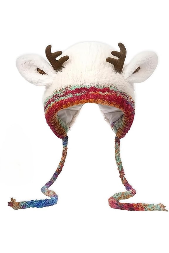 Christmas Antler Hat Winter Knitted Ear Protection Windproof Warm Hat