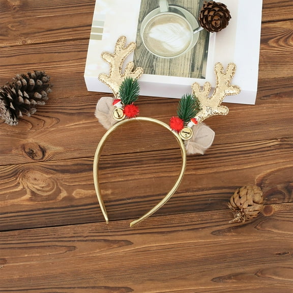 Christmas Antler Headband | Festive Reindeer Headpiece for Holiday Parties | Soft Cloth Material | Adjustable Elastic Band | Red & Gold Colors
