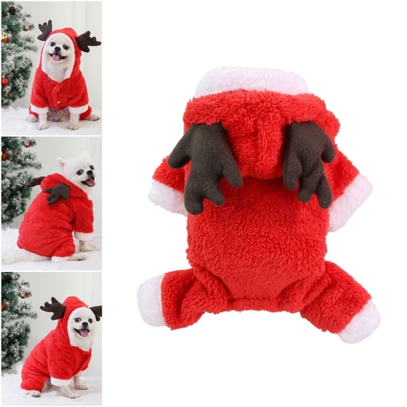 Christmas Antler Pet Costume, 4-Leg Thick Dog Winter Sweater, Festive Reindeer Jumpsuit for Small Dogs and Cats Cold Weather, Red, XXL