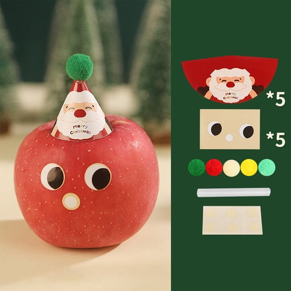 Christmas Apple DIY Craft Kit, 5-Themed Decoration Set with Hats and Stickers, Festive Family Activity and Holiday Gift Making(A)