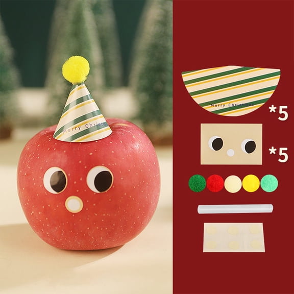 Christmas Apple DIY Craft Kit, 5-Themed Decoration Set with Hats and Stickers, Festive Family Activity and Holiday Gift Making(E)