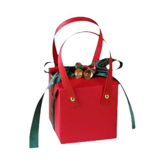 Christmas Apple Gift Box, Red & Green Paper Box with Bells for Christmas Eve Fruit, Candy & Small Gift Packaging (3.54x3.54x3.54in)