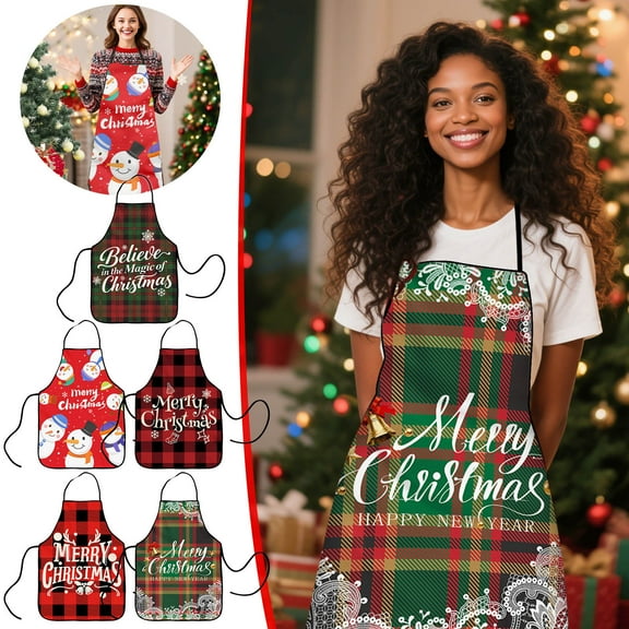 Christmas Apron - Festive Holiday Decoration Apron, Perfect for Christmas Cooking, Baking, Party Hosting, Durable Fabric, Adds Holiday Spirit to Kitchen, 27.6*19.7in, E