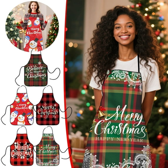 Christmas Apron, Festive Holiday Kitchen Apparel, Adjustable Neck Strap, for Cooking, Baking, and Hosting Parties, Red and Green, by FAJHHA