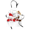 thumbnail image 1 of Christmas Apron Funny Christmas Santa Claus and Reindeer Peeking Cartoon Style Humor, Unisex Kitchen Bib Apron with Adjustable Neck for Cooking Baking Gardening, Vermilion Caramel White, by Ambesonne, 1 of 3