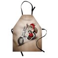 thumbnail image 1 of Christmas Apron Rock Grunge Santa with Heart Tattoo on Motorbike Delivery Bikie Peace Theme, Unisex Kitchen Bib Apron with Adjustable Neck for Cooking Baking Gardening, Red and Cream, by Ambesonne, 1 of 3