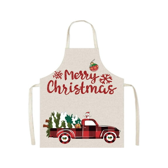 Christmas Apron for Women – Festive Printed Kitchen Apron with Adjustable Waist, Linen Fabric for Cooking, Baking, BBQ & Holiday Decoration