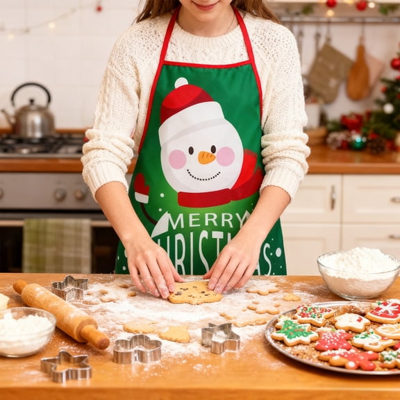 Christmas Aprons Christmas Kitchen Aprons with Adjustable Neck Christmas-themed printed apron Snowman Santa Claus Deer Funny Holiday Aprons for Women Men