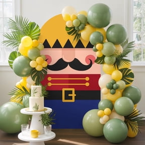 Christmas Arch Backdrop Cover, 4FT, Winter Farmhouse Country Black Mustache Nutcracker Face Spandex Arch Covers Double-Sided Backdrop for Wedding Birthday Party Photo Background Decoration