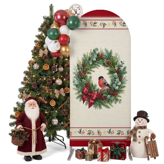 Christmas Arch Backdrop Cover 5FT, Pine Wreath Cardinal Xmas Red Border ...