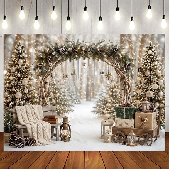 Christmas Arch Garland Backdrop, Snow Trees Photo Banner 6X4ft