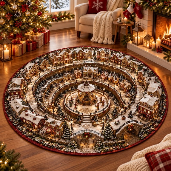 Christmas Area Rug, 15.75" Round Christmas Rug For Living Room, Traditional Holiday Decorative Mat