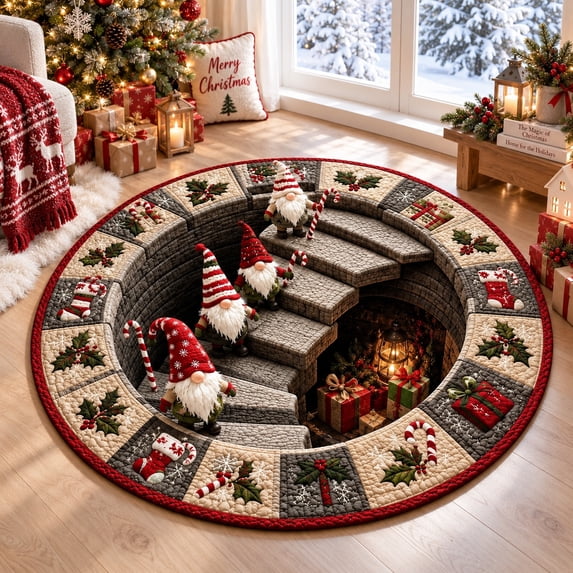 Christmas Area Rug, 15.75" Round Christmas Rug For Living Room, Traditional Holiday Decorative Mat