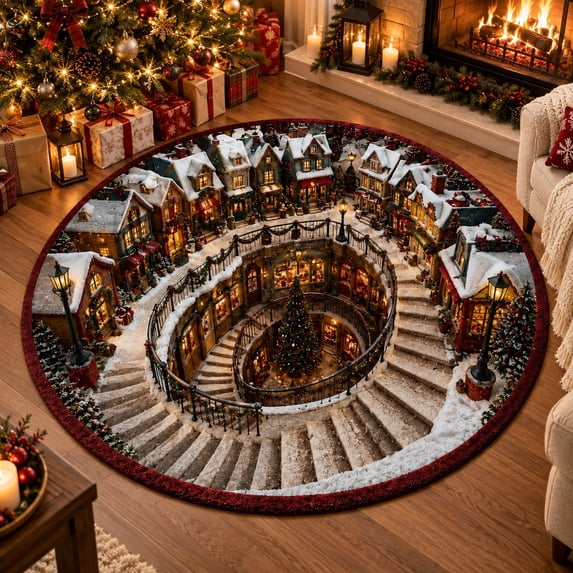Christmas Area Rug, 23.6" Round Christmas Rug For Living Room, Traditional Holiday Decorative Mat