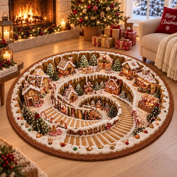 Christmas Area Rug, 23.6" Round Christmas Rug For Living Room, Traditional Holiday Decorative Mat