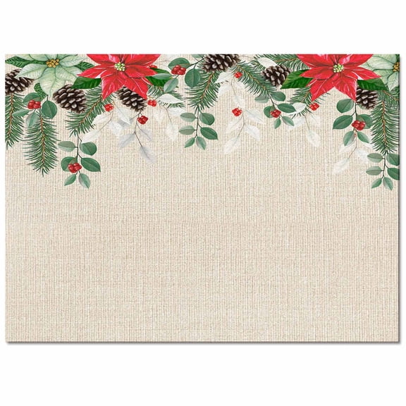 Christmas Area Rug 2x3ft Winter Poinsettia Pine Cones Pine Needles Linen Non-Slip Washable Square Rugs Soft Felt Indoor Floor Mat for Bedroom Kitchen Living Room Bathroom