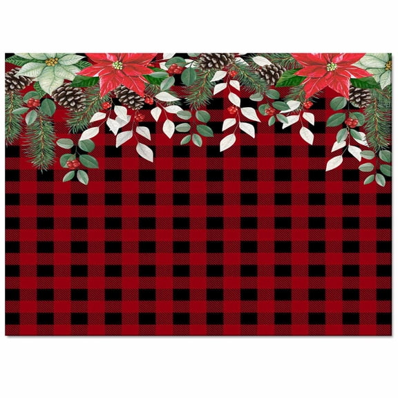 Christmas Area Rug 2x3ft Winter Poinsettia Pine Cones Pine Needles Plaid Non-Slip Washable Square Rugs Soft Felt Indoor Floor Mat for Bedroom Kitchen Living Room Bathroom