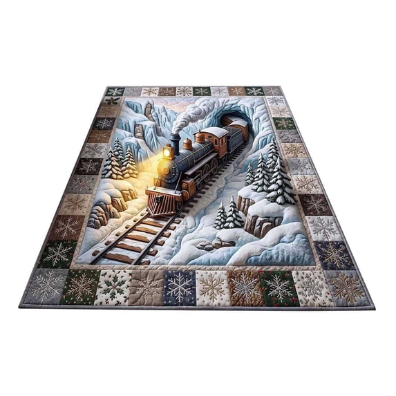 Christmas Area Rug 3D Visual Effect Printed Rectangular Floor Mat for Living Room Indoor Holiday Decoration