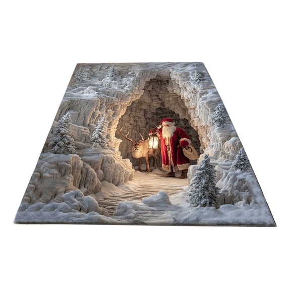 Christmas Area Rug 3D Visual Effect Printed Rectangular Floor Mat for Living Room Indoor Holiday Decoration