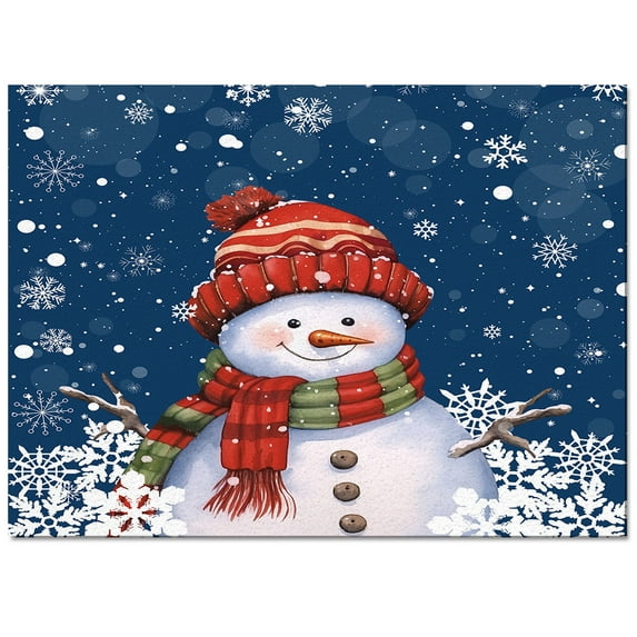 Christmas Area Rug 4x6ft Snowman with Cap Xmas Snowflake Navy Blue Non-Slip Washable Square Rugs Soft Felt Indoor Floor Mat for Bedroom Kitchen Living Room Bathroom